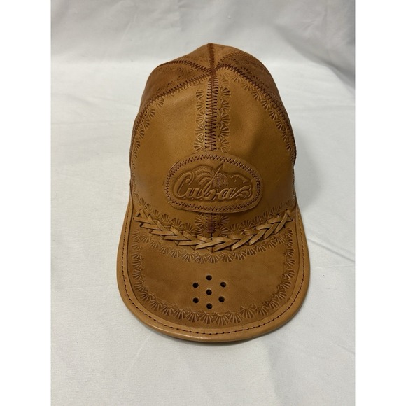Handmade Cuban Leather Baseball Cap Hat Souvenir Tooled Embossed Adjustable - Picture 6 of 14